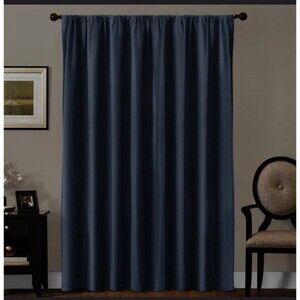Zenna Home Dark Blue Geometric Thermal Blackout Curtain 50 in. W x 63 in. L